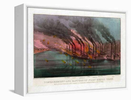 Bombardment and Capture of Fort Henry, Tennessee-Currier & Ives-Framed Premier Image Canvas