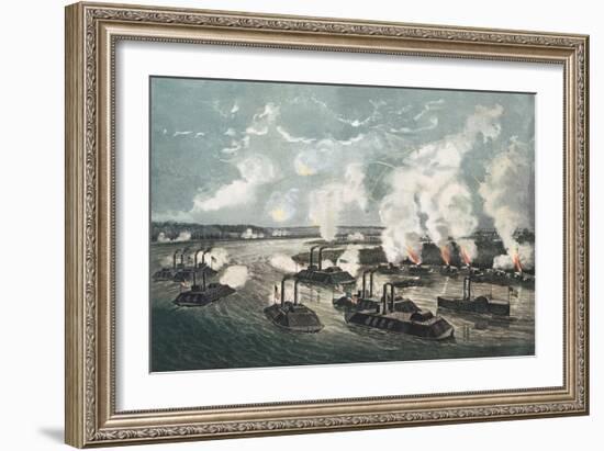 Bombardment and Capture of Island No.10 on the Mississippi River, 7th April 1862-Currier & Ives-Framed Giclee Print
