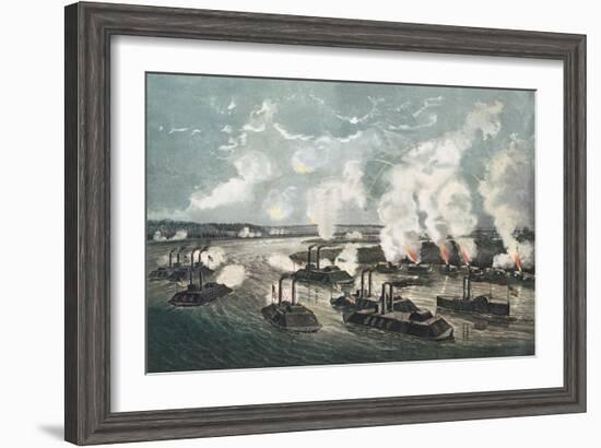 Bombardment and Capture of Island No.10 on the Mississippi River, 7th April 1862-Currier & Ives-Framed Giclee Print