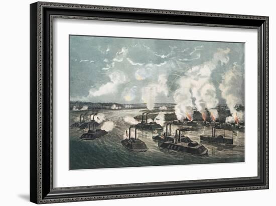 Bombardment and Capture of Island No.10 on the Mississippi River, 7th April 1862-Currier & Ives-Framed Giclee Print