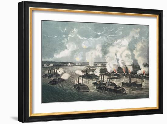 Bombardment and Capture of Island No.10 on the Mississippi River, 7th April 1862-Currier & Ives-Framed Giclee Print