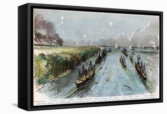 Bombardment of Forts Jackson and St Philip, Louisiana, American Civil War, April 1862-W Waud-Framed Premier Image Canvas