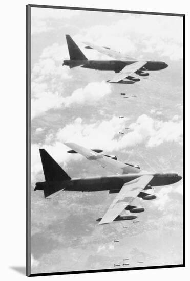 Bomber Planes Releasing Bombs-null-Mounted Photographic Print
