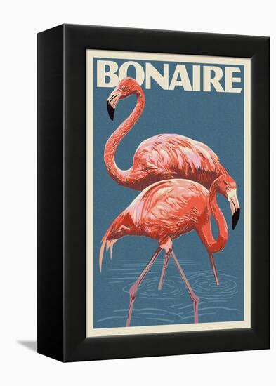 Bonaire, Dutch Caribbean - Flamingo-Lantern Press-Framed Stretched Canvas