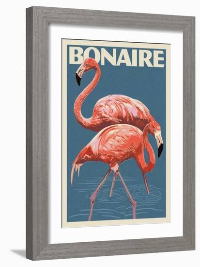 Bonaire, Dutch Caribbean - Flamingo-Lantern Press-Framed Premium Giclee Print