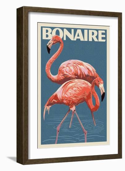 Bonaire, Dutch Caribbean - Flamingo-Lantern Press-Framed Premium Giclee Print