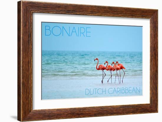 Bonaire, Dutch Caribbean - Flamingos and Ocean-Lantern Press-Framed Art Print