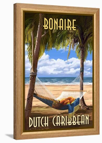 Bonaire, Dutch Caribbean - Hammock and Palms-Lantern Press-Framed Stretched Canvas