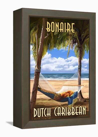 Bonaire, Dutch Caribbean - Hammock and Palms-Lantern Press-Framed Stretched Canvas