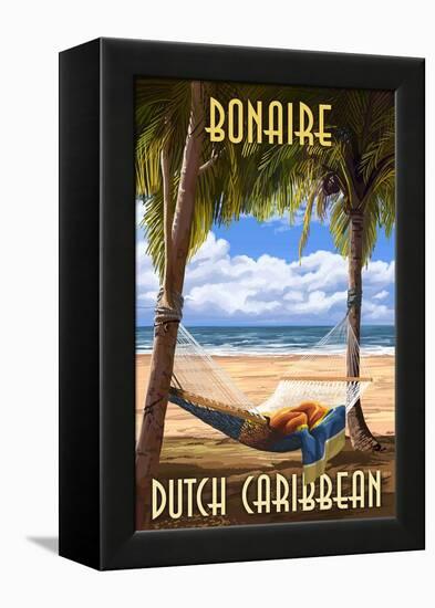 Bonaire, Dutch Caribbean - Hammock and Palms-Lantern Press-Framed Stretched Canvas