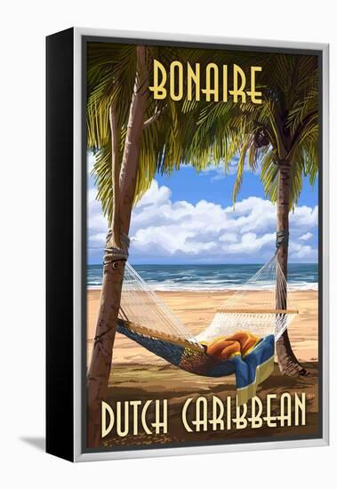 Bonaire, Dutch Caribbean - Hammock and Palms-Lantern Press-Framed Stretched Canvas