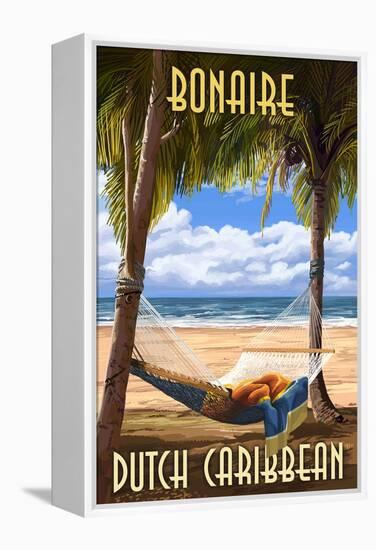 Bonaire, Dutch Caribbean - Hammock and Palms-Lantern Press-Framed Stretched Canvas