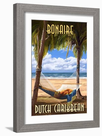 Bonaire, Dutch Caribbean - Hammock and Palms-Lantern Press-Framed Art Print
