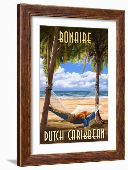 Bonaire, Dutch Caribbean - Hammock and Palms-Lantern Press-Framed Art Print