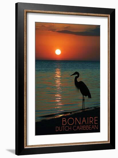 Bonaire, Dutch Caribbean - Heron and Sunset-Lantern Press-Framed Art Print