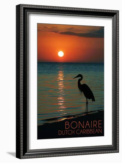 Bonaire, Dutch Caribbean - Heron and Sunset-Lantern Press-Framed Art Print