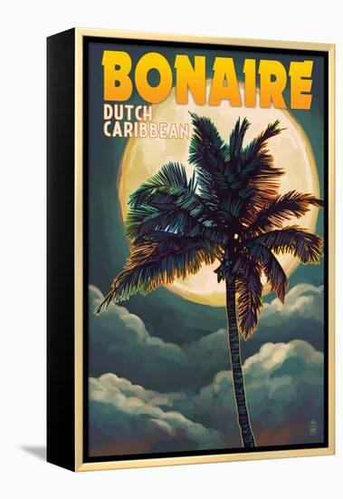 Bonaire, Dutch Caribbean - Palm and Moon-Lantern Press-Framed Stretched Canvas