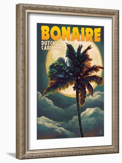 Bonaire, Dutch Caribbean - Palm and Moon-Lantern Press-Framed Art Print