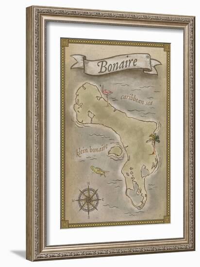 Bonaire, Dutch Caribbean - Treasure Map-Lantern Press-Framed Art Print