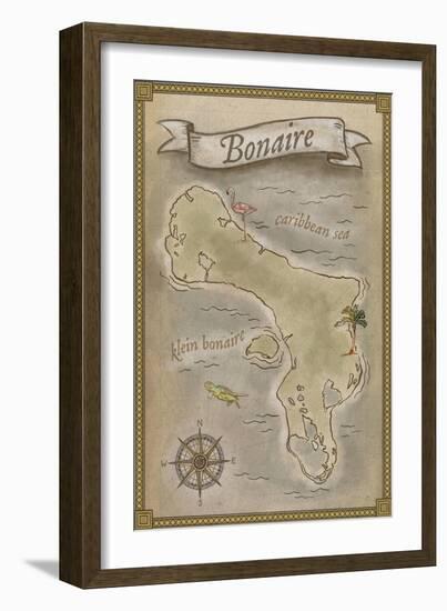 Bonaire, Dutch Caribbean - Treasure Map-Lantern Press-Framed Art Print