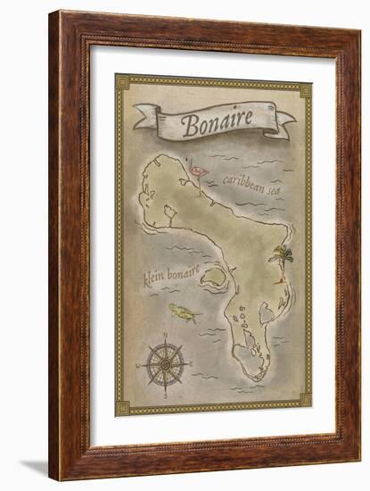 Bonaire, Dutch Caribbean - Treasure Map-Lantern Press-Framed Art Print