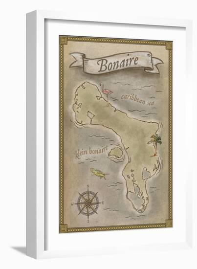 Bonaire, Dutch Caribbean - Treasure Map-Lantern Press-Framed Art Print