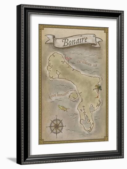 Bonaire, Dutch Caribbean - Treasure Map-Lantern Press-Framed Art Print