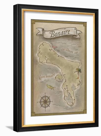 Bonaire, Dutch Caribbean - Treasure Map-Lantern Press-Framed Art Print