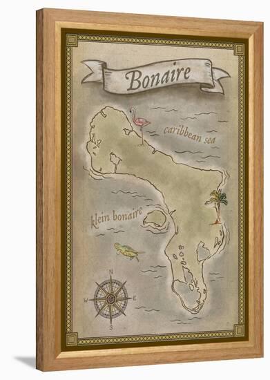 Bonaire, Dutch Caribbean - Treasure Map-Lantern Press-Framed Stretched Canvas