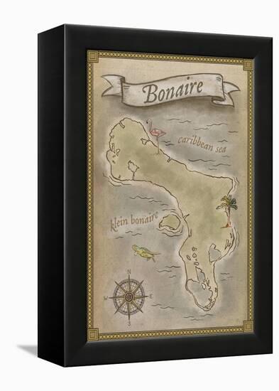 Bonaire, Dutch Caribbean - Treasure Map-Lantern Press-Framed Stretched Canvas