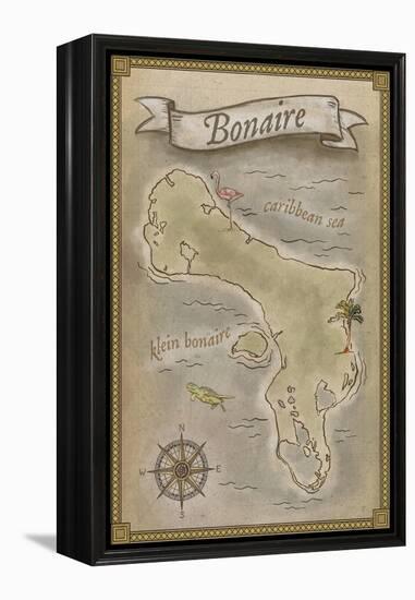 Bonaire, Dutch Caribbean - Treasure Map-Lantern Press-Framed Stretched Canvas