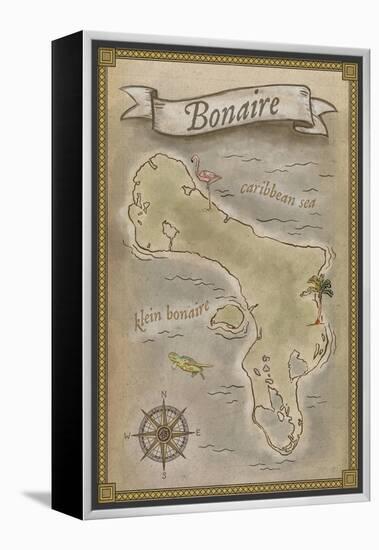 Bonaire, Dutch Caribbean - Treasure Map-Lantern Press-Framed Stretched Canvas