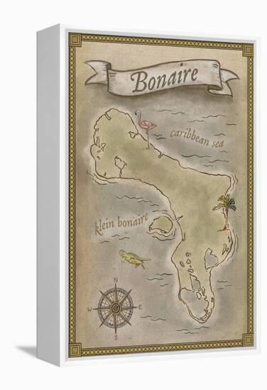 Bonaire, Dutch Caribbean - Treasure Map-Lantern Press-Framed Stretched Canvas