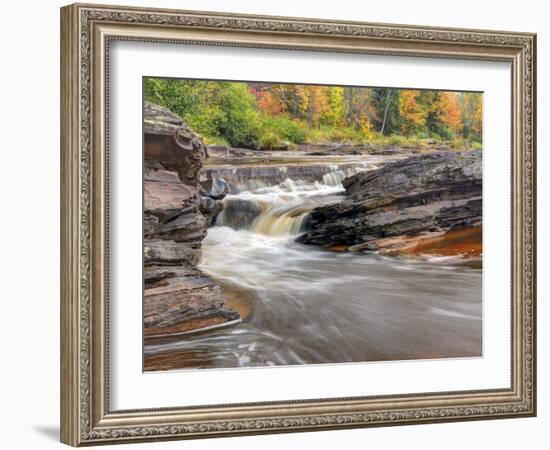 Bonanza Falls, Where the Iron River Glides over Smooth Slanted Rocks.-Julianne Eggers-Framed Photographic Print