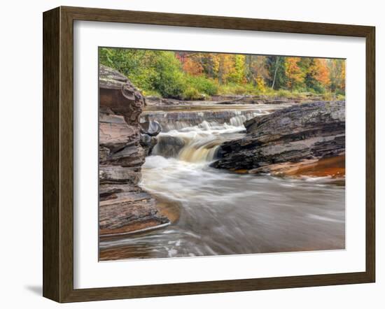 Bonanza Falls, Where the Iron River Glides over Smooth Slanted Rocks.-Julianne Eggers-Framed Photographic Print