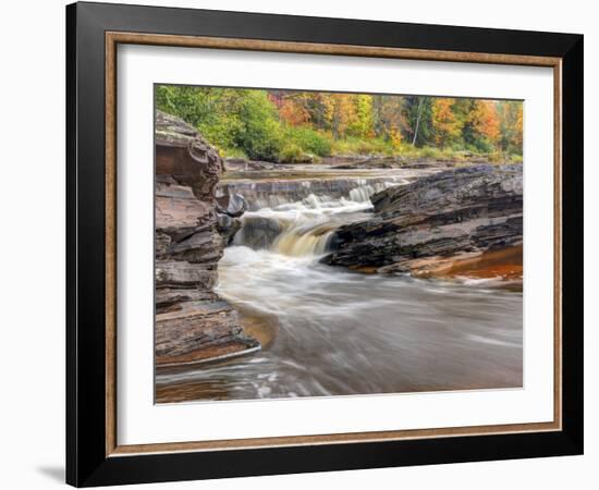 Bonanza Falls, Where the Iron River Glides over Smooth Slanted Rocks.-Julianne Eggers-Framed Photographic Print