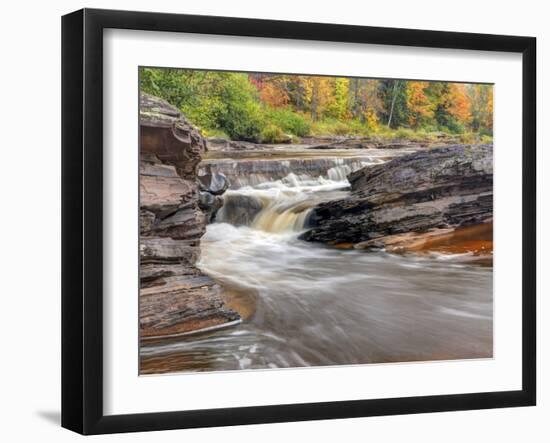 Bonanza Falls, Where the Iron River Glides over Smooth Slanted Rocks.-Julianne Eggers-Framed Photographic Print