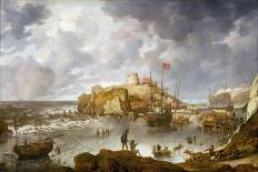 An Estuary Scene in a Gale, with Fishermen hauling in a Fixed Line-Bonaventura Peeters-Giclee Print