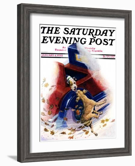 "Bone of Contention," Saturday Evening Post Cover, January 4, 1930-Robert L. Dickey-Framed Giclee Print