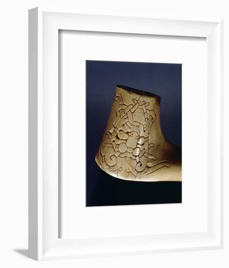 Bone relief carving, perhaps the handle of a walking stick, Viking, Zealand, Denmark-Werner Forman-Framed Photographic Print