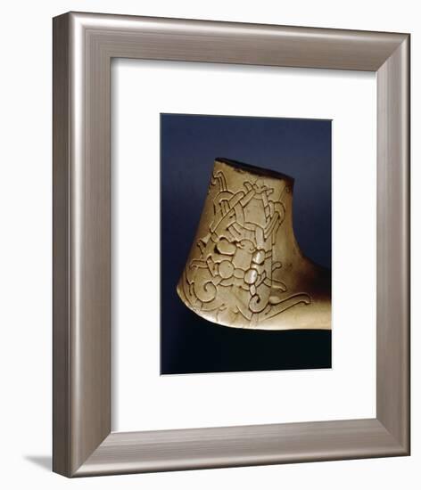 Bone relief carving, perhaps the handle of a walking stick, Viking, Zealand, Denmark-Werner Forman-Framed Photographic Print