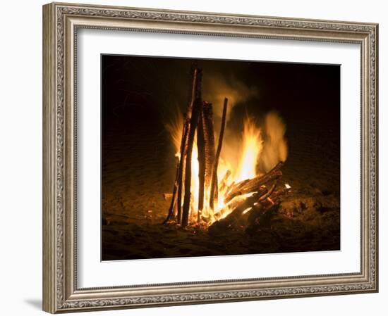 Bonfire on Beach, Punta Islita, Nicoya Pennisula, Pacific Coast, Costa Rica, Central America-R H Productions-Framed Photographic Print