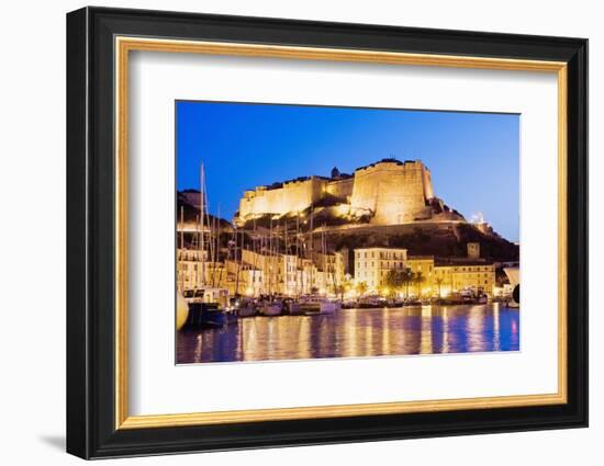 Bonifacio Citadel Seen from the Marina at Night-Massimo Borchi-Framed Photographic Print