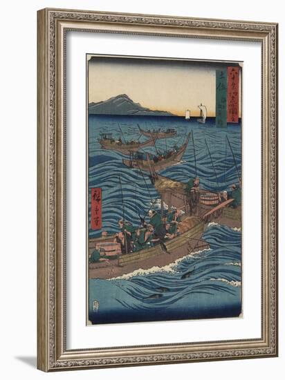 Bonito Fishing on the Ocean, Tosa Province, September 1855-Utagawa Hiroshige-Framed Giclee Print