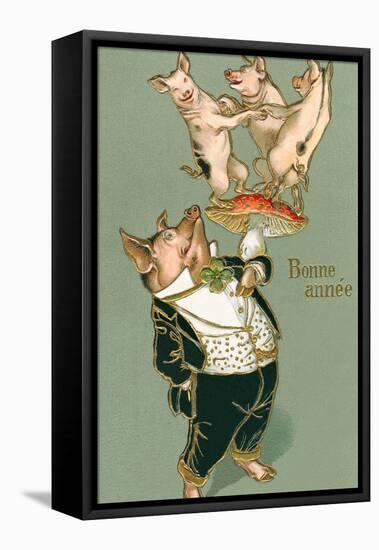 Bonne Annee, Dancing Pigs-null-Framed Stretched Canvas