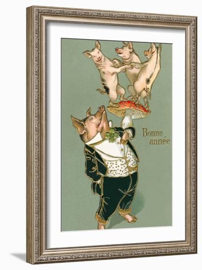 Bonne Annee, Dancing Pigs-null-Framed Art Print