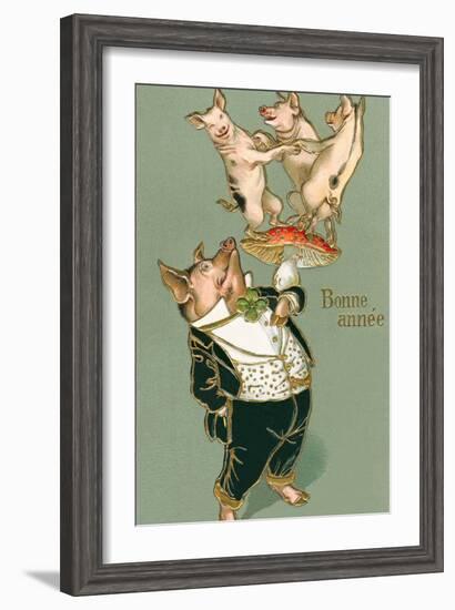 Bonne Annee, Dancing Pigs-null-Framed Art Print