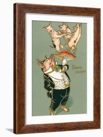 Bonne Annee, Dancing Pigs-null-Framed Art Print