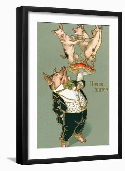 Bonne Annee, Dancing Pigs-null-Framed Art Print