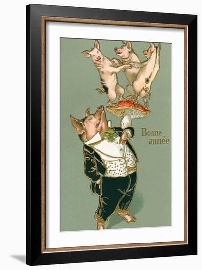 Bonne Annee, Dancing Pigs-null-Framed Art Print